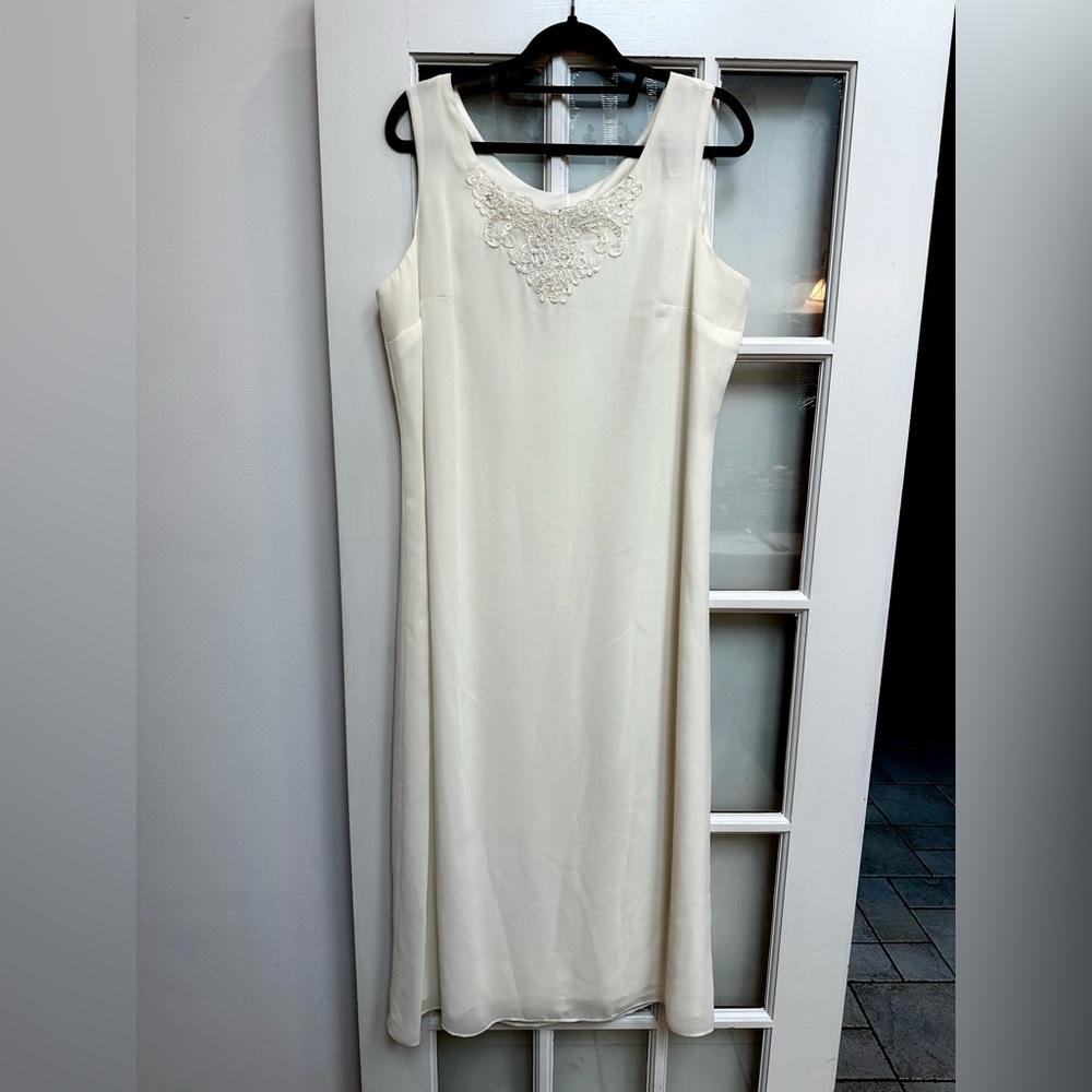 Vintage Midnight Velvet 80’s White Midi Dress Embroidered Sequin Wedding Size 16